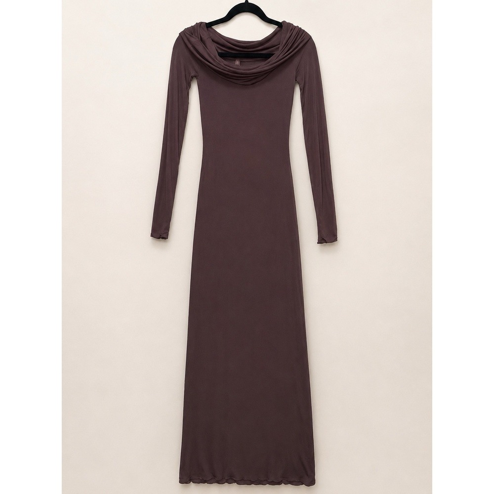 SKIMS Sheer Modal Off Shoulder Long Dress in Phoenix XS Womens Maxi Dresses - Picture 2 of 12